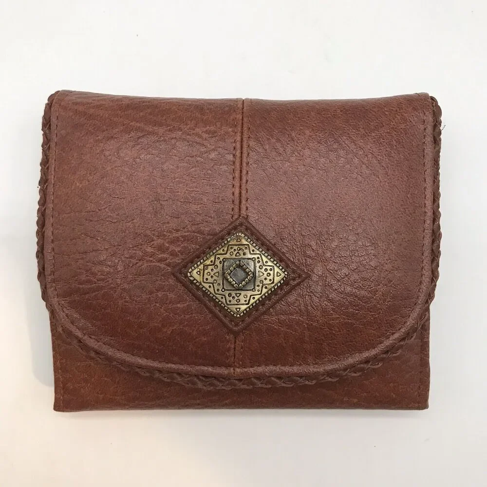 NEW Michael Stevens Brown Tri-Fold Leather Wallet Coin Purse & Card Organizer